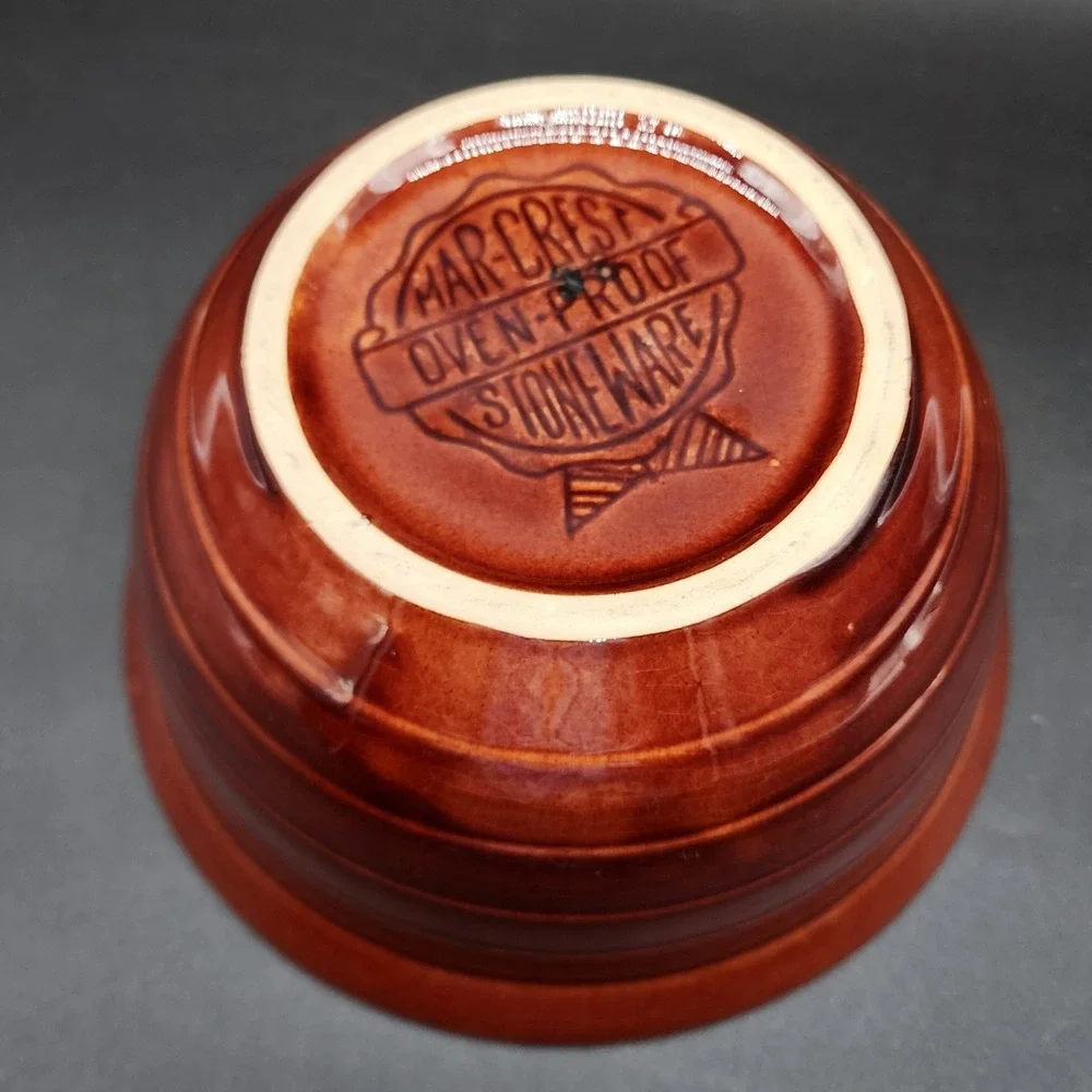 Mar-Crest Brown Stoneware Ribbed Bowl Vintage MCM Kitchen Farmhouse Rustic Decor